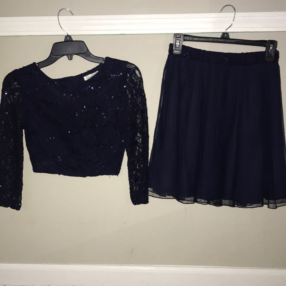 Two Piece Navy Formal Dress